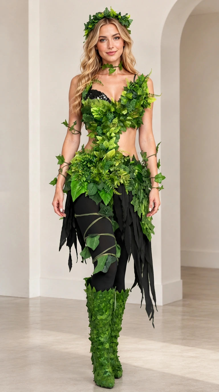 Model wearing the black base variant of the ivy fairy costume set